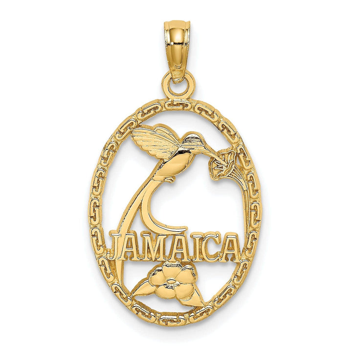 Lovely Rita's Pendants & Charms 14k Yellow Gold Polished Textured Finish JAMAICA with Bird & Flowers in Oval Shape Design Charm Pendant