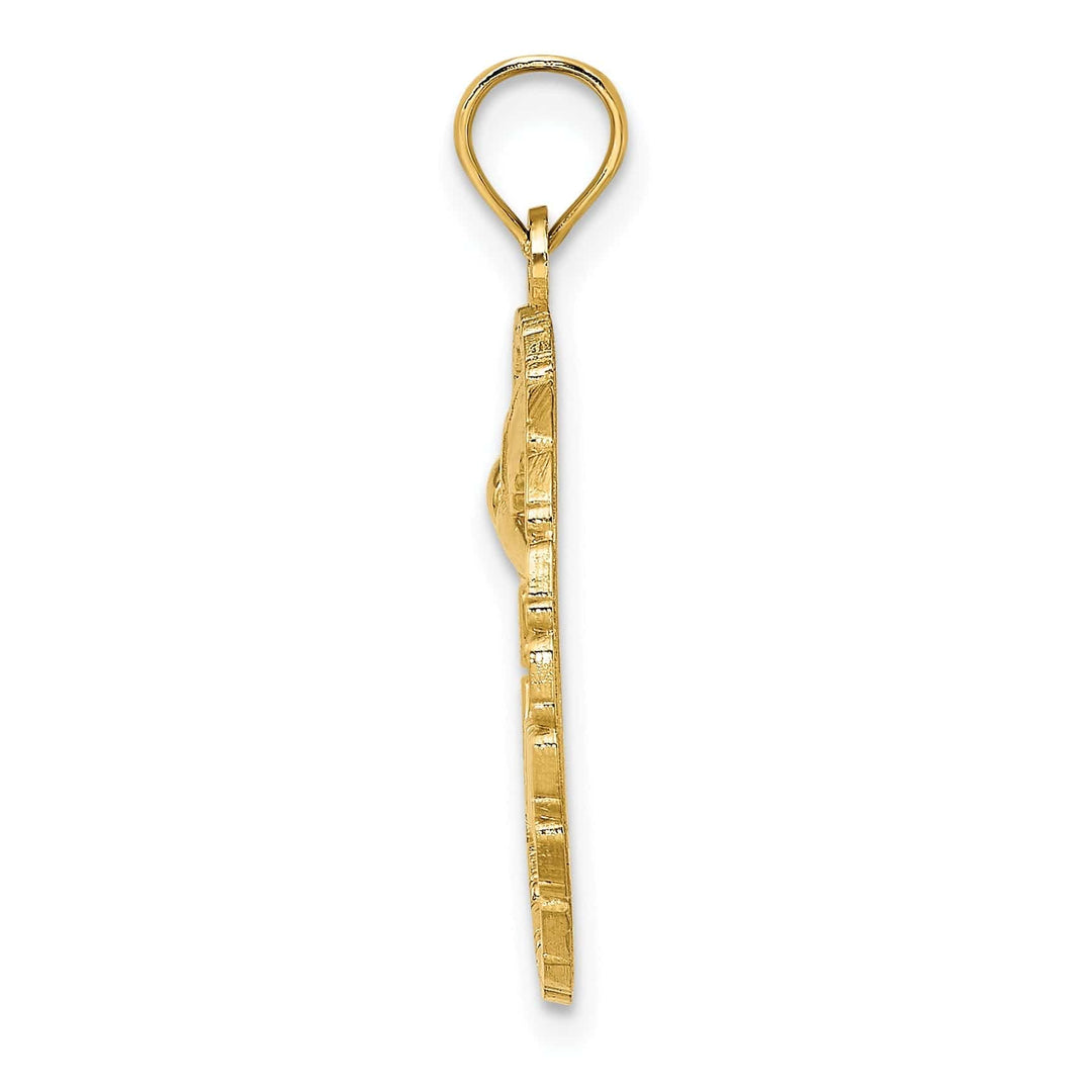 Lovely Rita's Pendants & Charms 14K Yellow Gold Polished Textured Finish JAMAICA with Humming Bird in Circle Design Charm Pendant