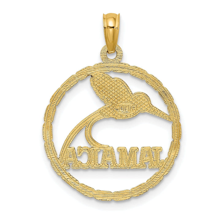 Lovely Rita's Pendants & Charms 14K Yellow Gold Polished Textured Finish JAMAICA with Humming Bird in Circle Design Charm Pendant