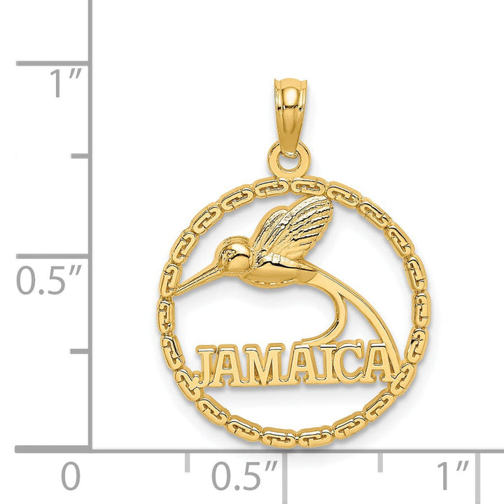 Lovely Rita's Pendants & Charms 14K Yellow Gold Polished Textured Finish JAMAICA with Humming Bird in Circle Design Charm Pendant