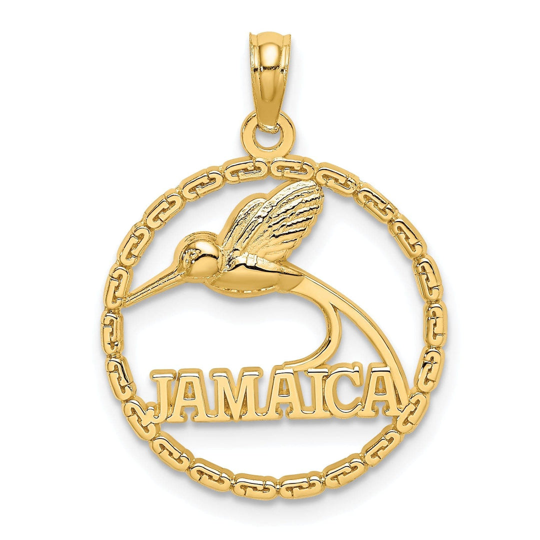 Lovely Rita's Pendants & Charms 14K Yellow Gold Polished Textured Finish JAMAICA with Humming Bird in Circle Design Charm Pendant