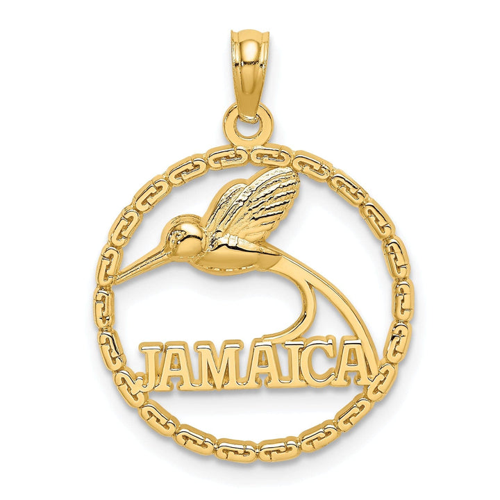 Lovely Rita's Pendants & Charms 14K Yellow Gold Polished Textured Finish JAMAICA with Humming Bird in Circle Design Charm Pendant