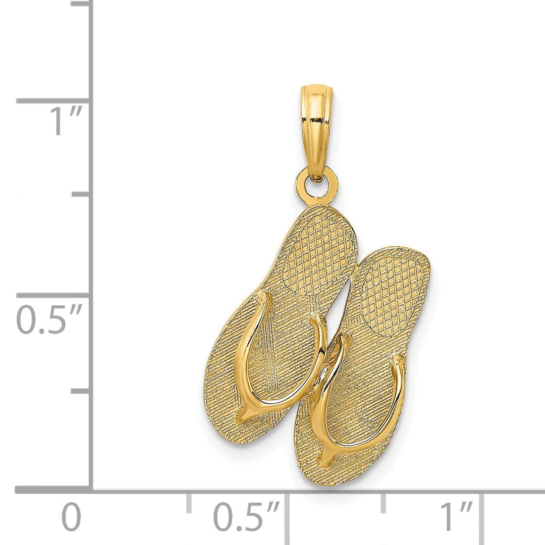 Lovely Rita's Pendants & Charms 14K Yellow Gold Polished Textured Finish Large SAN DIEGO Double Flip-Flop Sandles Charm Pendant