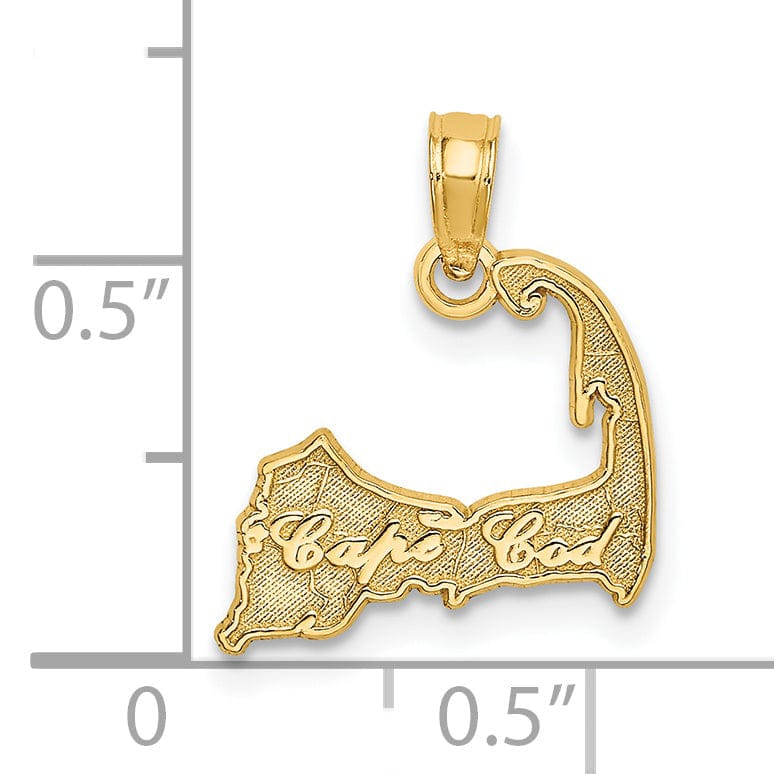Lovely Rita's Pendants & Charms 14K Yellow Gold Polished Textured Finish Map Shape of CAPE COD Charm Pendant
