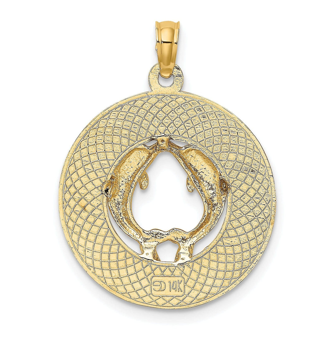 Lovely Rita's Pendants & Charms 14K Yellow Gold Polished Textured Finish MARCO ISLAND with Double Dolphins in Circle Design Charm Pendant