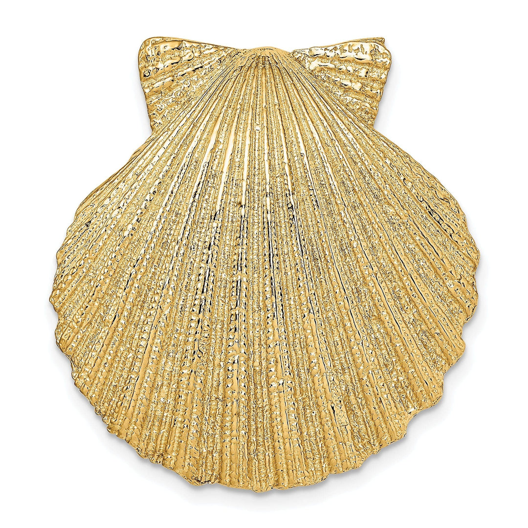 Lovely Rita's Pendants & Charms 14K Yellow Gold Polished Textured Finish Medium Size Scallop Shell Slide Pendant Fits up to 10mm Fancy Omega
