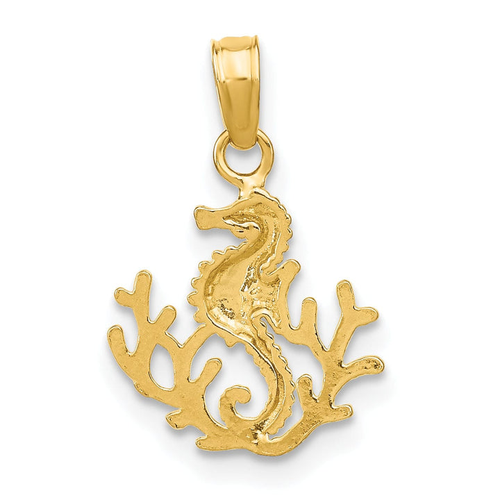 Lovely Rita's Pendants & Charms 14K Yellow Gold Polished Textured Finish Mini Size Seahorse with Coral Design Charm Pendant