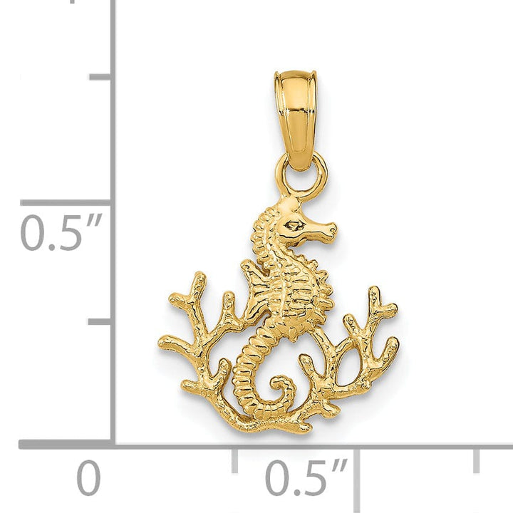 Lovely Rita's Pendants & Charms 14K Yellow Gold Polished Textured Finish Mini Size Seahorse with Coral Design Charm Pendant