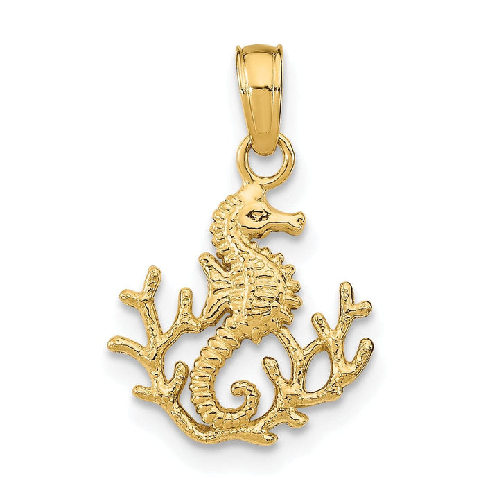 Lovely Rita's Pendants & Charms 14K Yellow Gold Polished Textured Finish Mini Size Seahorse with Coral Design Charm Pendant