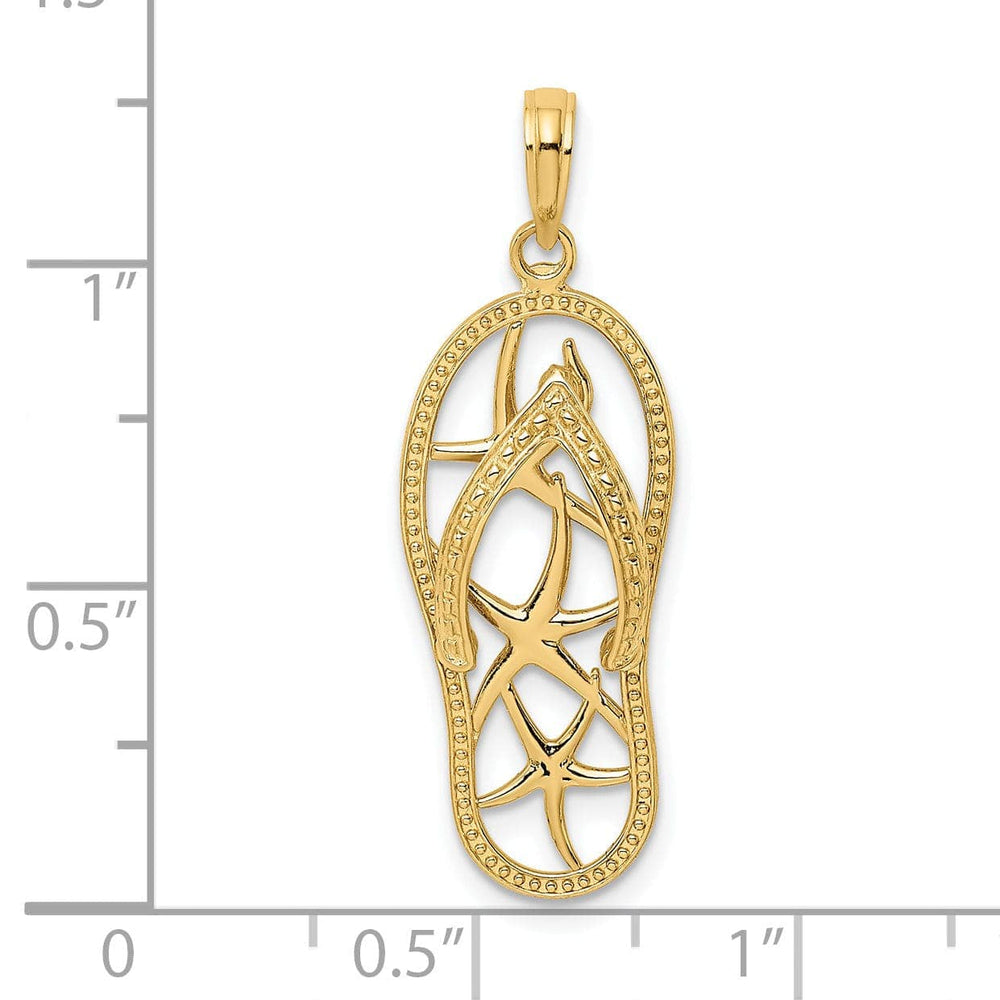 Lovely Rita's Pendants & Charms 14K Yellow Gold Polished Textured Finish Multi Starfish Design Flip-Flop Sandle Charm Pendant