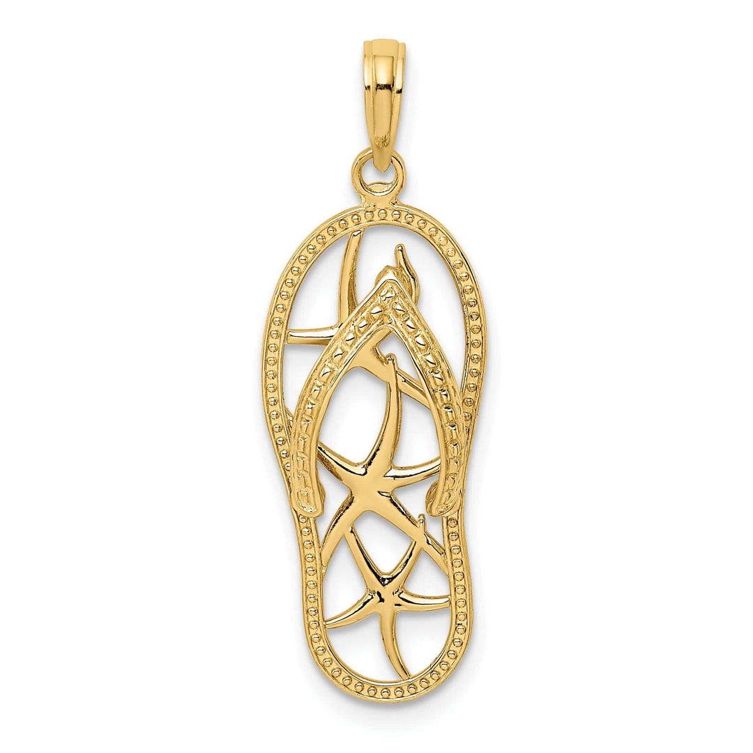 Lovely Rita's Pendants & Charms 14K Yellow Gold Polished Textured Finish Multi Starfish Design Flip-Flop Sandle Charm Pendant
