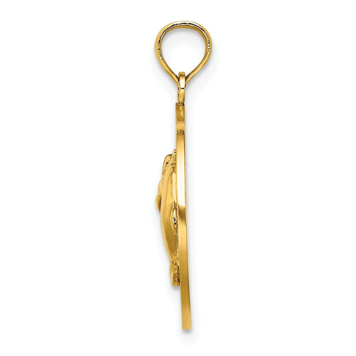 Lovely Rita's Pendants & Charms 14K Yellow Gold Polished Textured Finish MYSTIC CT Double Dolphins in Circle Design Charm Pendant