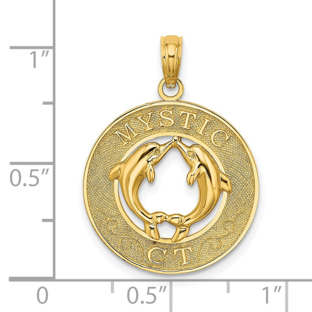Lovely Rita's Pendants & Charms 14K Yellow Gold Polished Textured Finish MYSTIC CT Double Dolphins in Circle Design Charm Pendant
