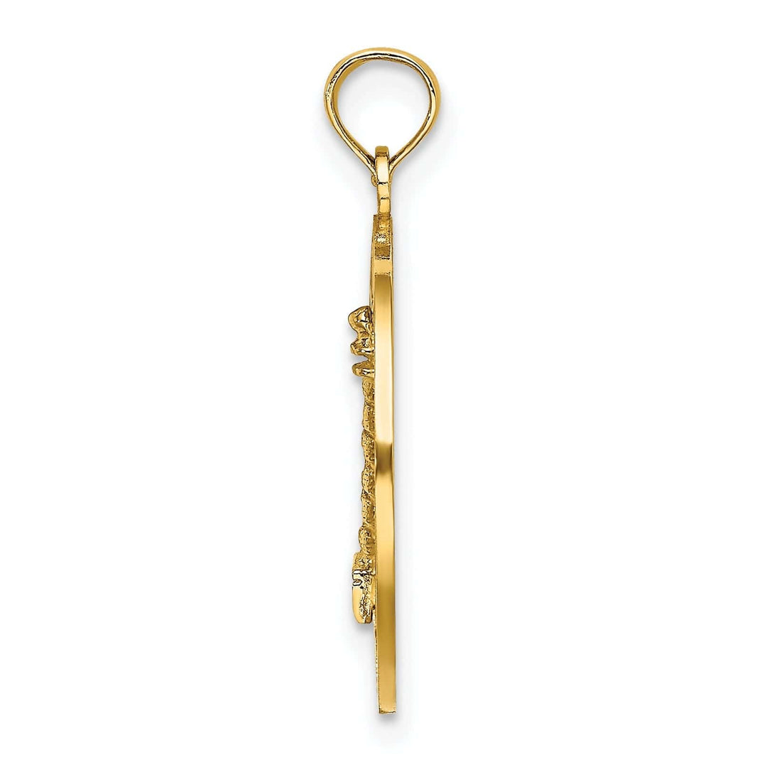 Lovely Rita's Pendants & Charms 14K Yellow Gold Polished Textured Finish MYSTIC CT Lighthouse in Circle Design Charm Pendant