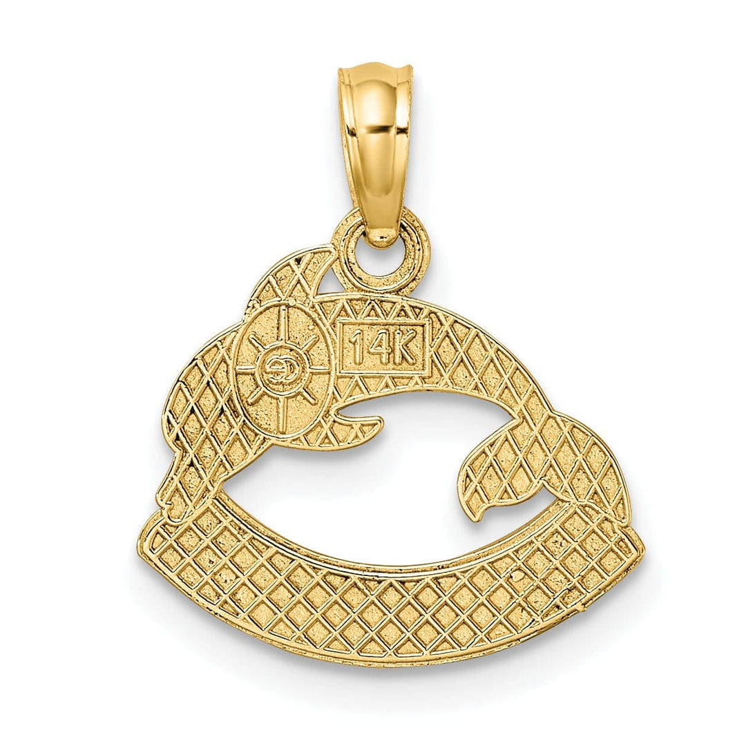 Lovely Rita's Pendants & Charms 14K Yellow Gold Polished Textured Finish NAGS HEAD Banner with Dolphin Charm Pendant