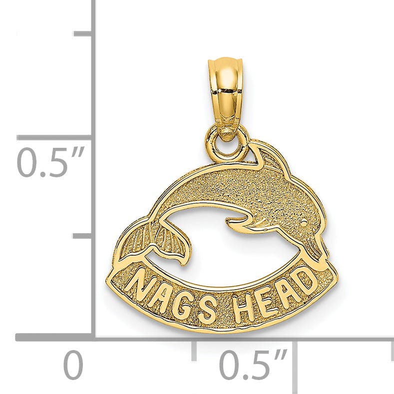 Lovely Rita's Pendants & Charms 14K Yellow Gold Polished Textured Finish NAGS HEAD Banner with Dolphin Charm Pendant