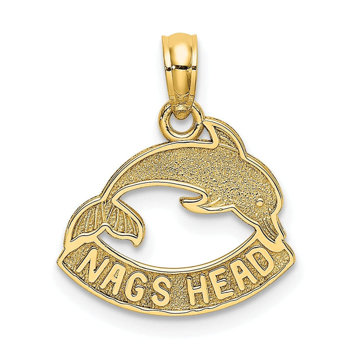 Lovely Rita's Pendants & Charms 14K Yellow Gold Polished Textured Finish NAGS HEAD Banner with Dolphin Charm Pendant
