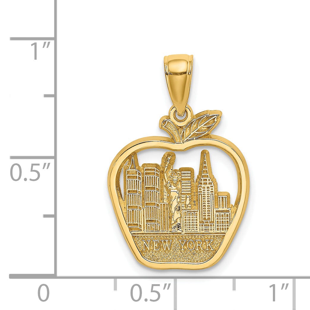 Lovely Rita's Pendants & Charms 14k Yellow Gold Polished Textured Finish NEW YORK City Skyline Theme in Apple Design Charm Pendant