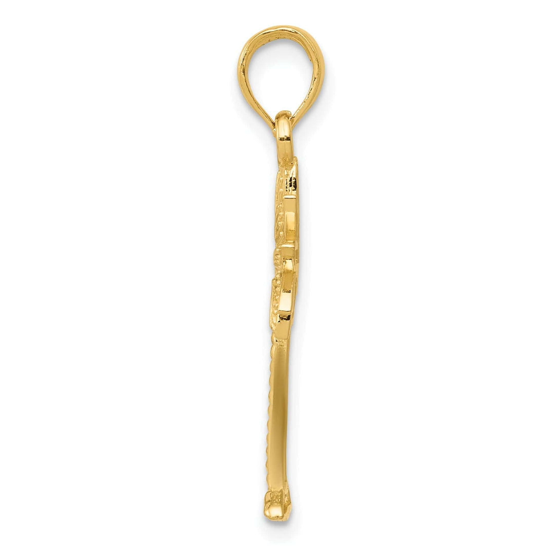 Lovely Rita's Pendants & Charms 14K Yellow Gold Polished Textured Finish Open Back 2-Dimensional Palmetto Palm Tree Charm Pendant