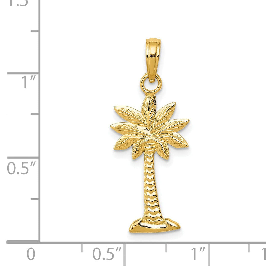 Lovely Rita's Pendants & Charms 14K Yellow Gold Polished Textured Finish Open Back 2-Dimensional Palmetto Palm Tree Charm Pendant