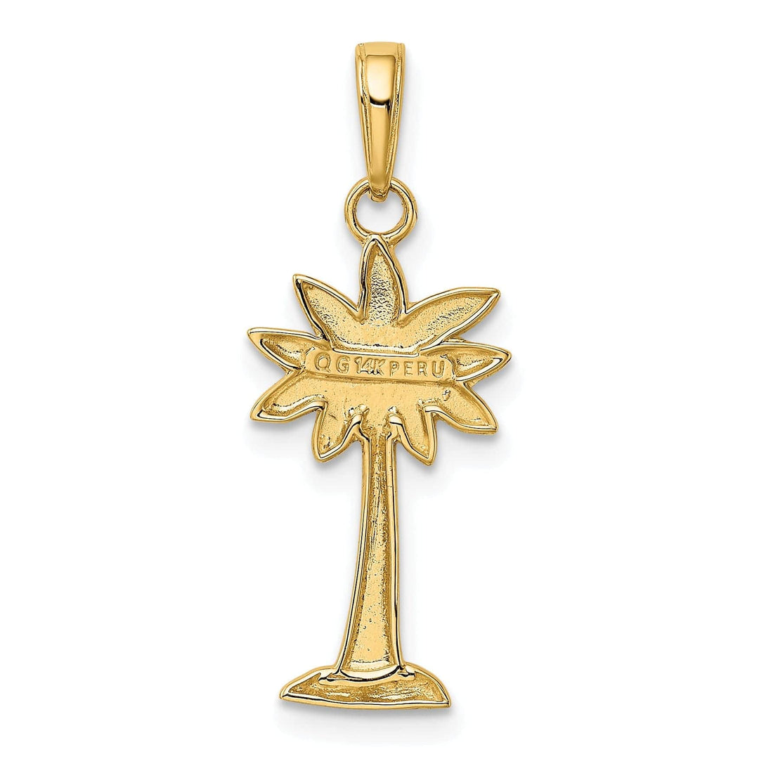 Lovely Rita's Pendants & Charms 14K Yellow Gold Polished Textured Finish Open Back 2-Dimensional Palmetto Palm Tree Charm Pendant