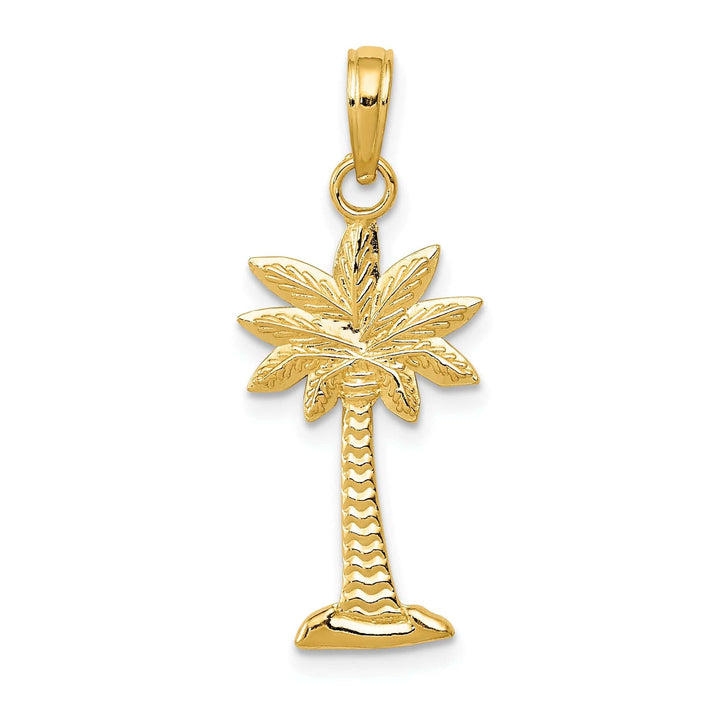 Lovely Rita's Pendants & Charms 14K Yellow Gold Polished Textured Finish Open Back 2-Dimensional Palmetto Palm Tree Charm Pendant