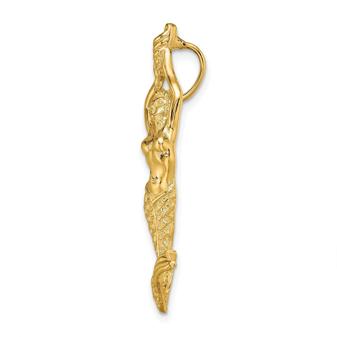 Lovely Rita's Pendants & Charms 14K Yellow Gold Polished Textured Finish Open Back Mermaid Chain Slide Pendant Will Not Fit Omega