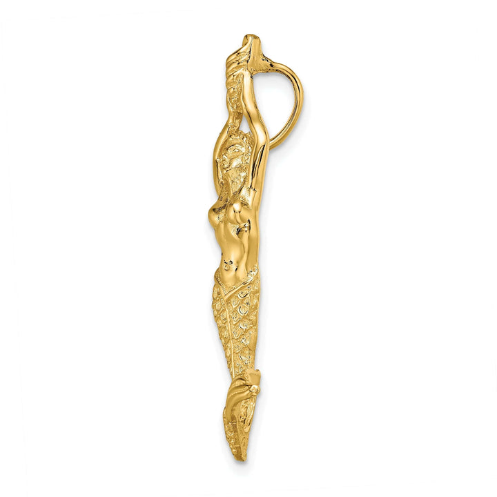 Lovely Rita's Pendants & Charms 14K Yellow Gold Polished Textured Finish Open Back Mermaid Chain Slide Pendant Will Not Fit Omega