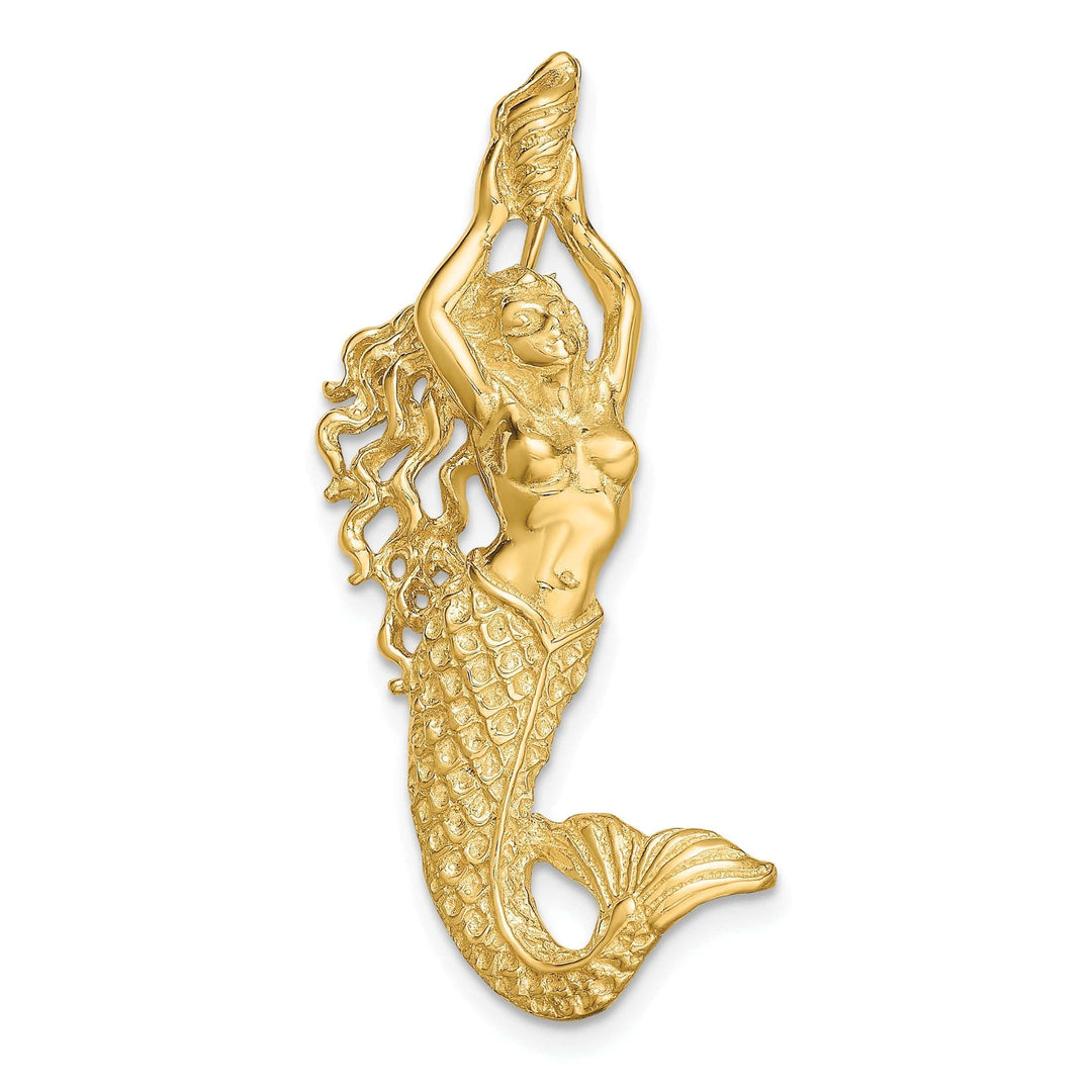 Lovely Rita's Pendants & Charms 14K Yellow Gold Polished Textured Finish Open Back Mermaid Chain Slide Pendant Will Not Fit Omega