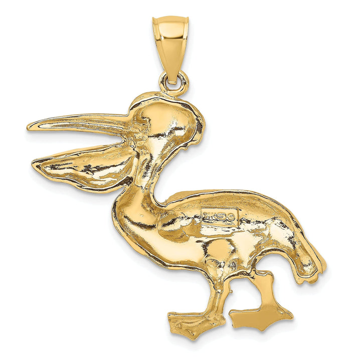Lovely Rita's Pendants & Charms 14K Yellow Gold Polished Textured Finish Pelican Walking with Mouth Open Design Charm Pendant