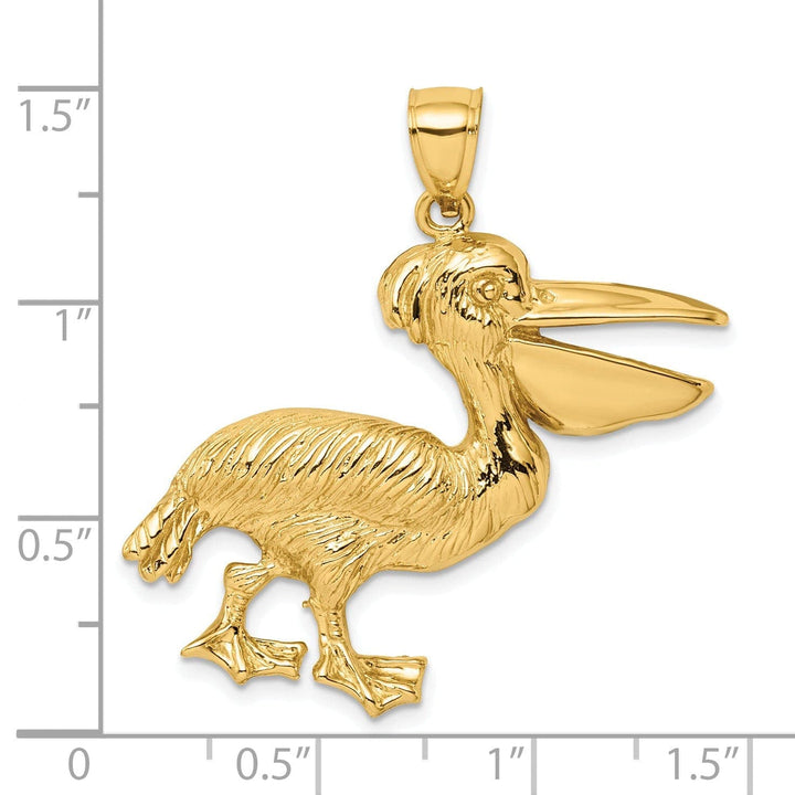 Lovely Rita's Pendants & Charms 14K Yellow Gold Polished Textured Finish Pelican Walking with Mouth Open Design Charm Pendant