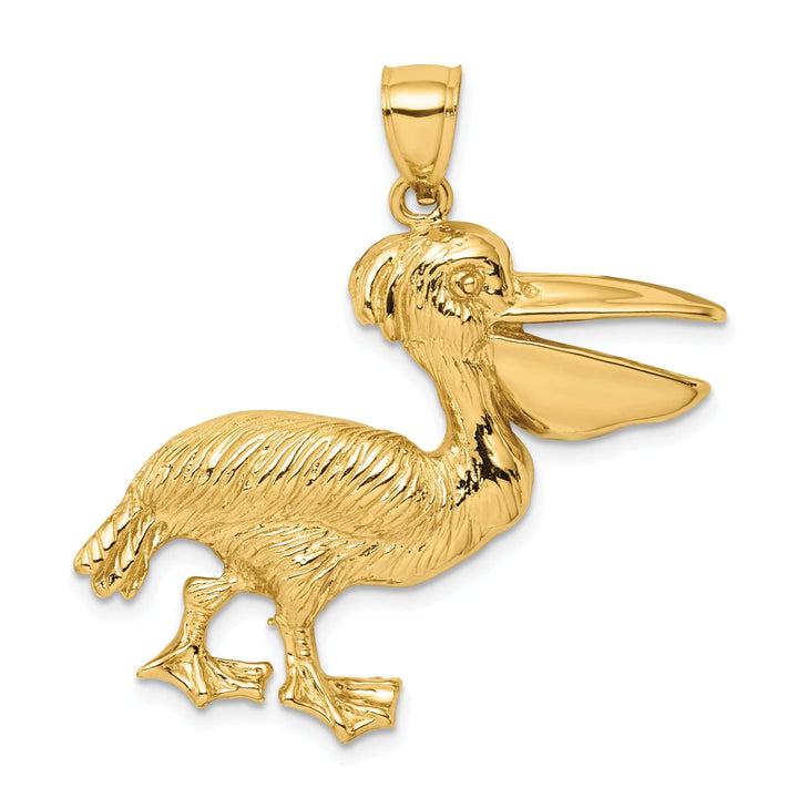 Lovely Rita's Pendants & Charms 14K Yellow Gold Polished Textured Finish Pelican Walking with Mouth Open Design Charm Pendant