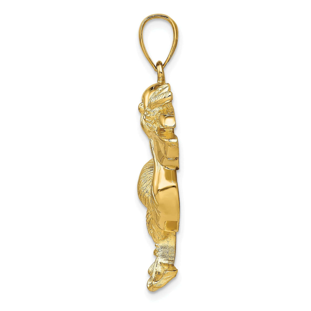Lovely Rita's Pendants & Charms 14K Yellow Gold Polished Textured Finish Pelican with Fish In Mouth Charm Pendant