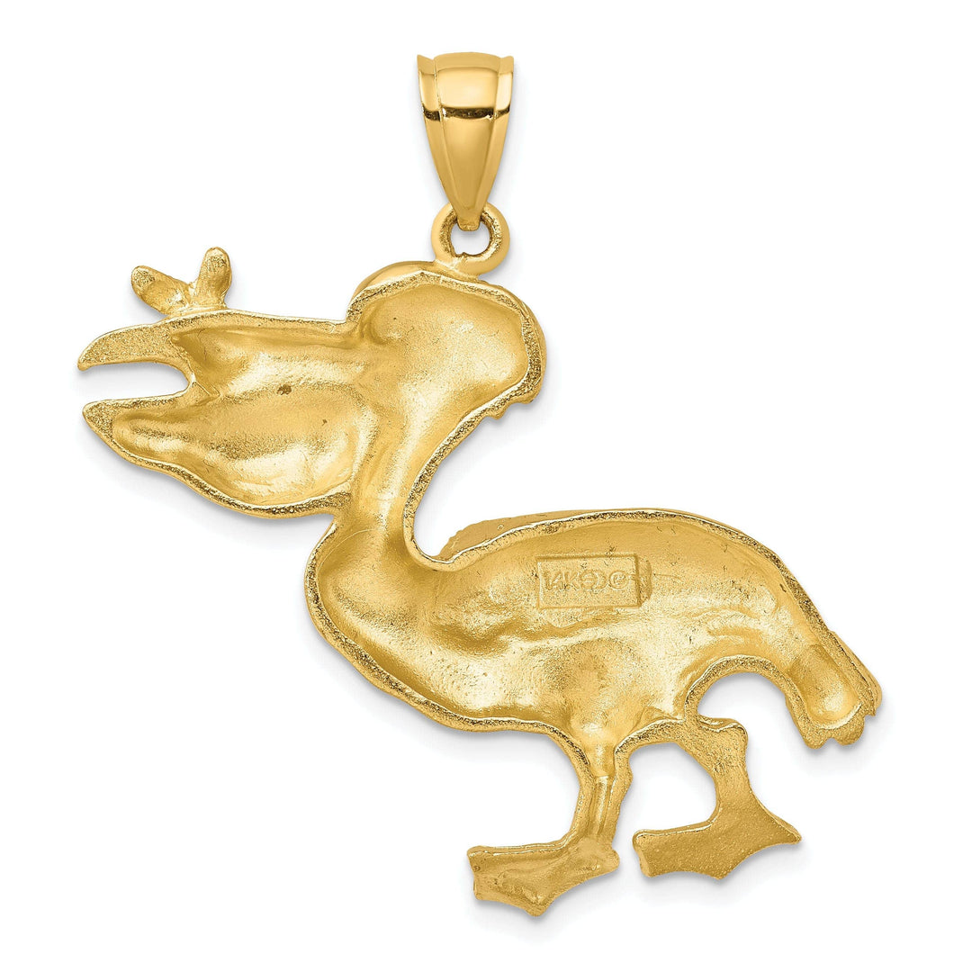 Lovely Rita's Pendants & Charms 14K Yellow Gold Polished Textured Finish Pelican with Fish In Mouth Charm Pendant