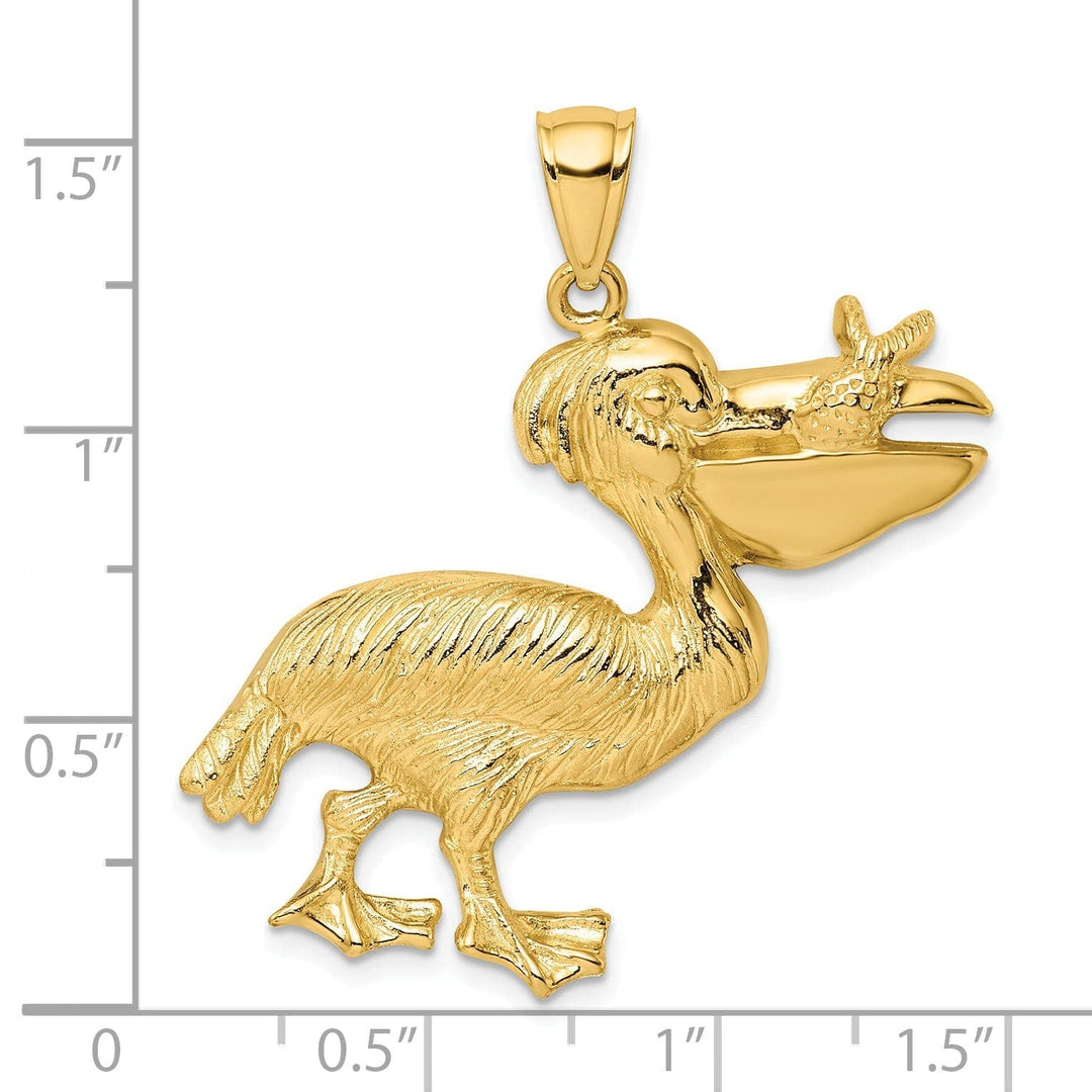 Lovely Rita's Pendants & Charms 14K Yellow Gold Polished Textured Finish Pelican with Fish In Mouth Charm Pendant