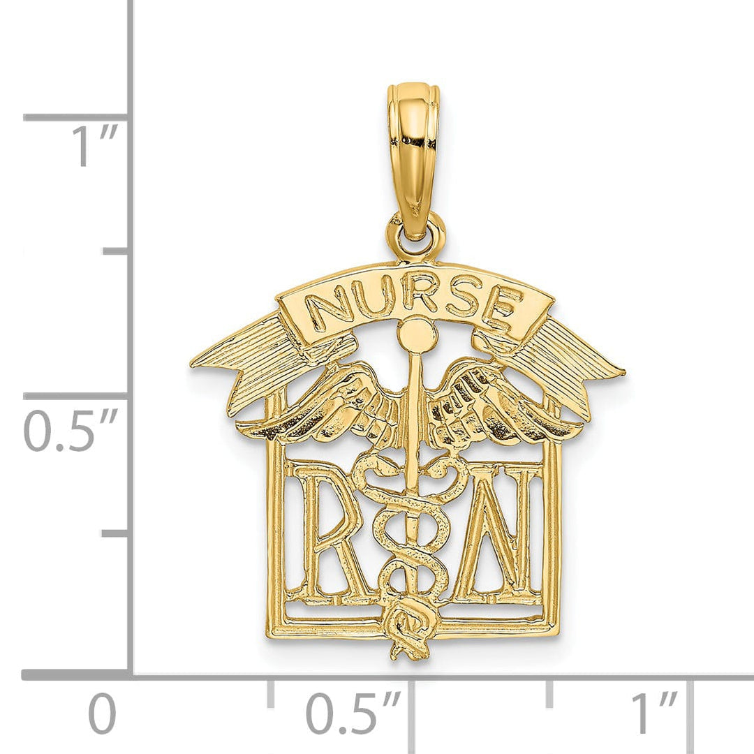 Lovely Rita's Pendants & Charms 14k Yellow Gold Polished Textured Finish Registered Nurse Design Charm Pendant