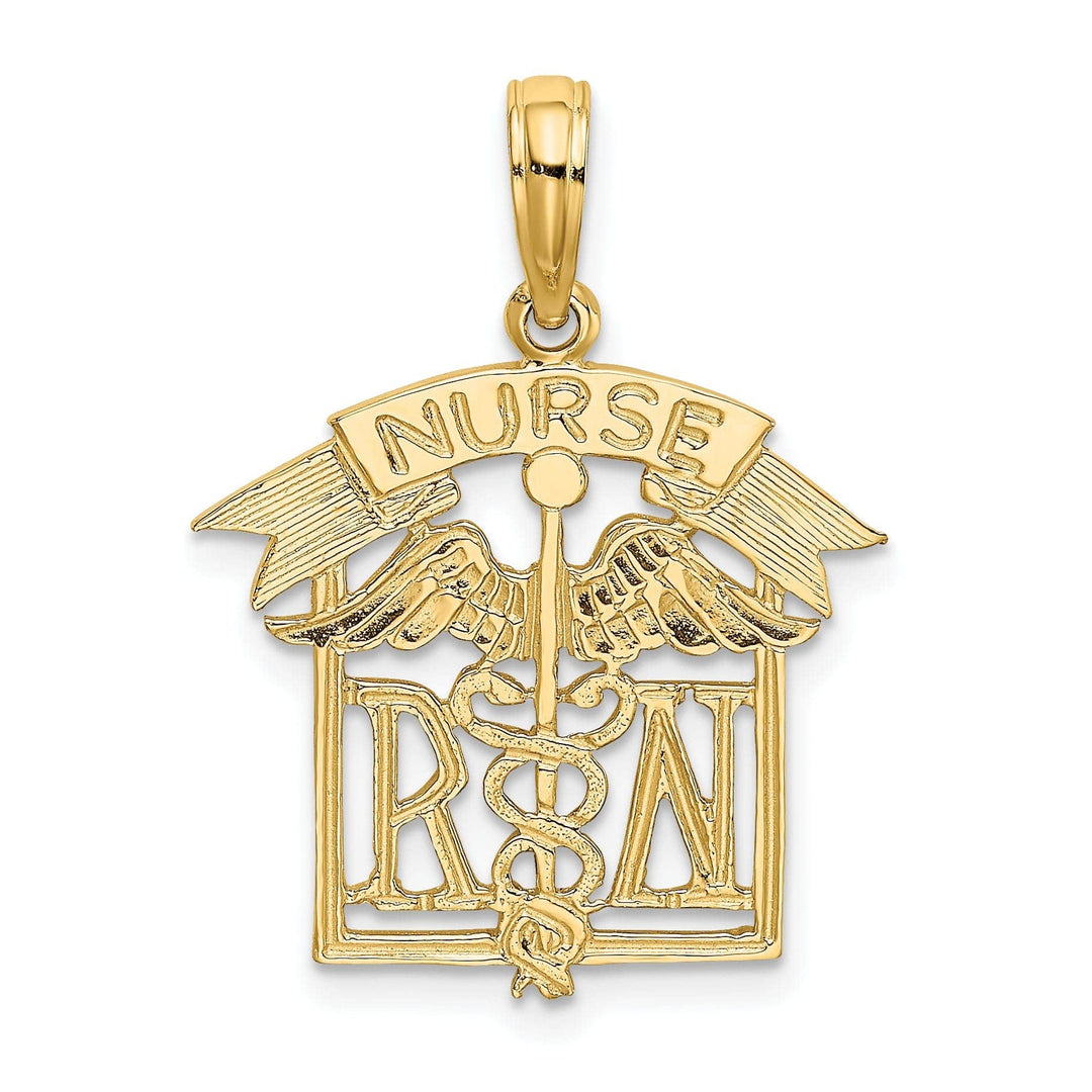 Lovely Rita's Pendants & Charms 14k Yellow Gold Polished Textured Finish Registered Nurse Design Charm Pendant