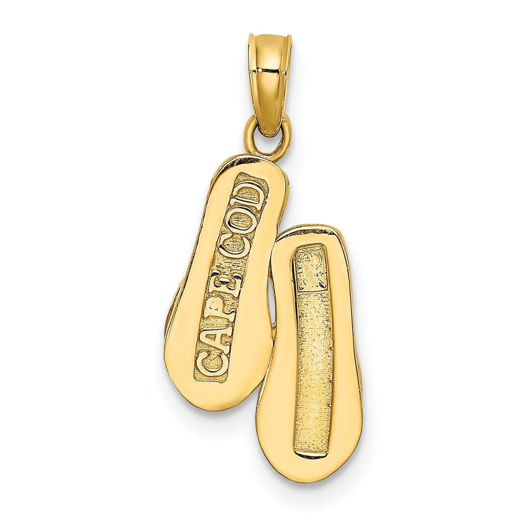 Lovely Rita's Pendants & Charms 14k Yellow Gold Polished Textured Finish Reversible 3-Dimensional CAPE COD Double Flip-Flop Sandles Charm Pendant
