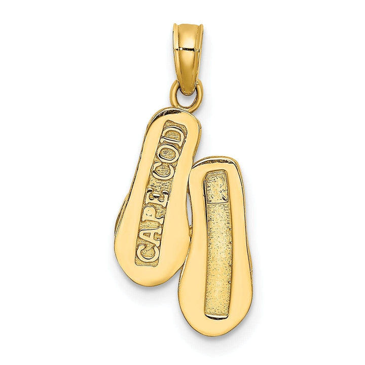 Lovely Rita's Pendants & Charms 14k Yellow Gold Polished Textured Finish Reversible 3-Dimensional CAPE COD Double Flip-Flop Sandles Charm Pendant