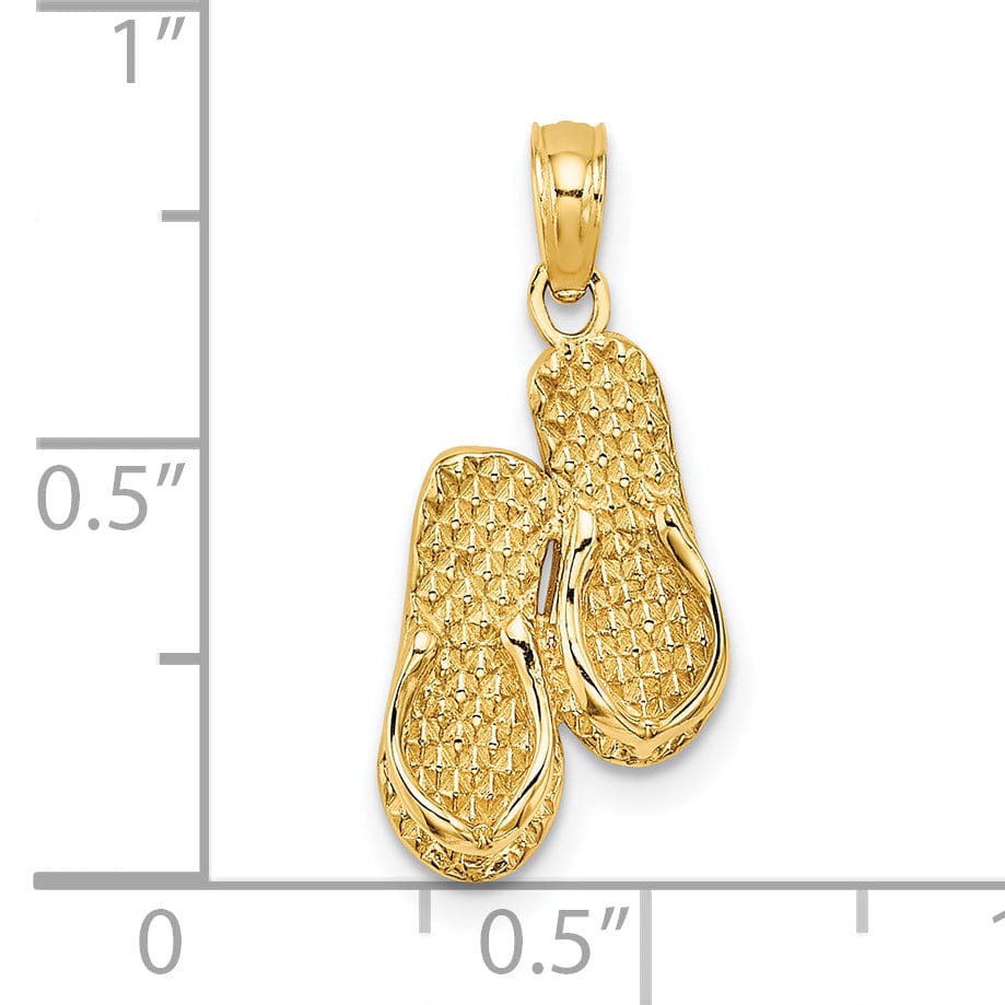 Lovely Rita's Pendants & Charms 14k Yellow Gold Polished Textured Finish Reversible 3-Dimensional CAPE COD Double Flip-Flop Sandles Charm Pendant