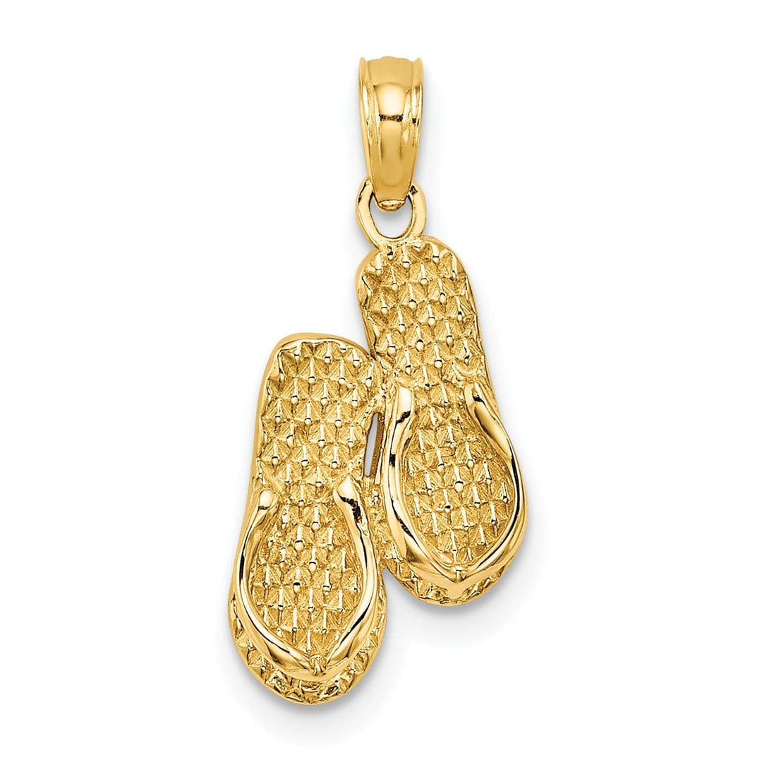 Lovely Rita's Pendants & Charms 14k Yellow Gold Polished Textured Finish Reversible 3-Dimensional CAPE COD Double Flip-Flop Sandles Charm Pendant