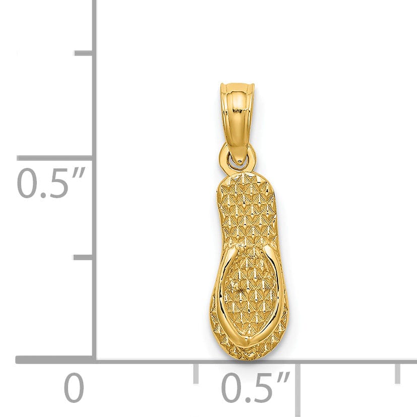 Lovely Rita's Pendants & Charms 14K Yellow Gold Polished Textured Finish Reversible 3-Dimensional LBI (Long Beach Island) Single Flip-flop Sandle Charm Pendant