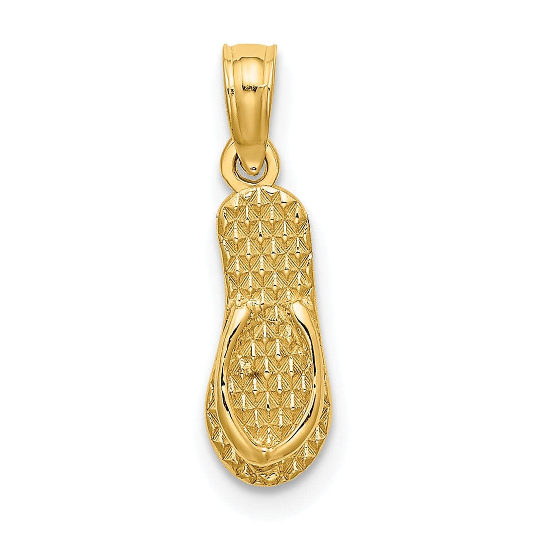 Lovely Rita's Pendants & Charms 14K Yellow Gold Polished Textured Finish Reversible 3-Dimensional LBI (Long Beach Island) Single Flip-flop Sandle Charm Pendant