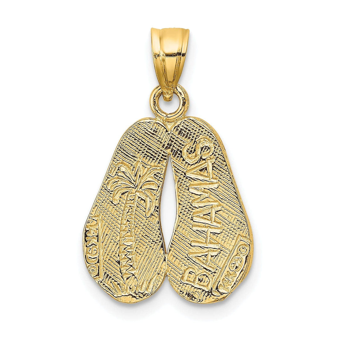 Lovely Rita's Pendants & Charms 14K Yellow Gold Polished Textured Finish Reversible BAHAMAS Double Flip Flop Sandals Charm Pendant