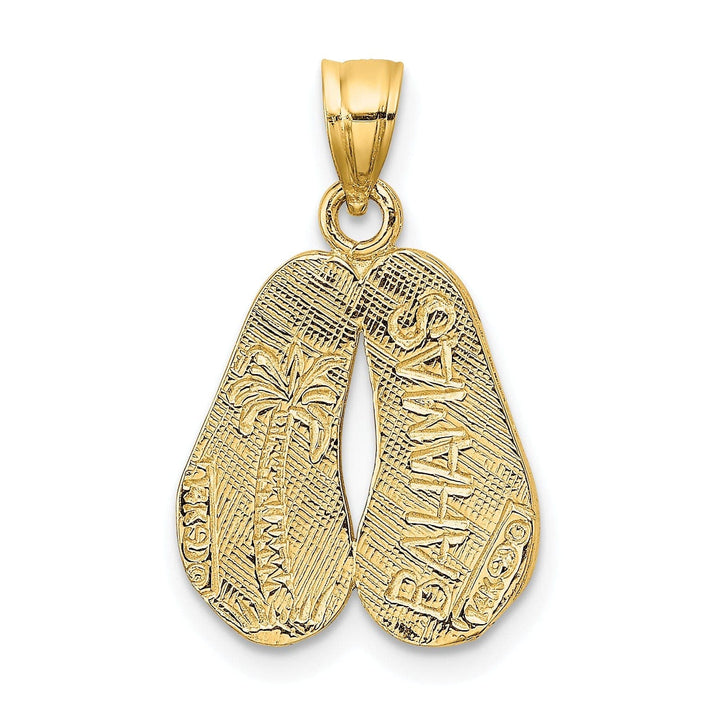 Lovely Rita's Pendants & Charms 14K Yellow Gold Polished Textured Finish Reversible BAHAMAS Double Flip Flop Sandals Charm Pendant