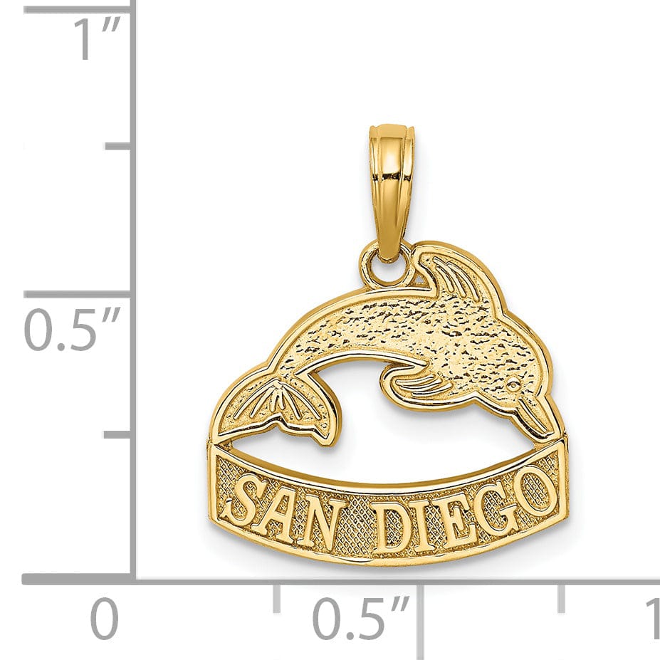 Lovely Rita's Pendants & Charms 14K Yellow Gold Polished Textured Finish SAN DIEGO Banner Sign Dolphins Charm Pendant