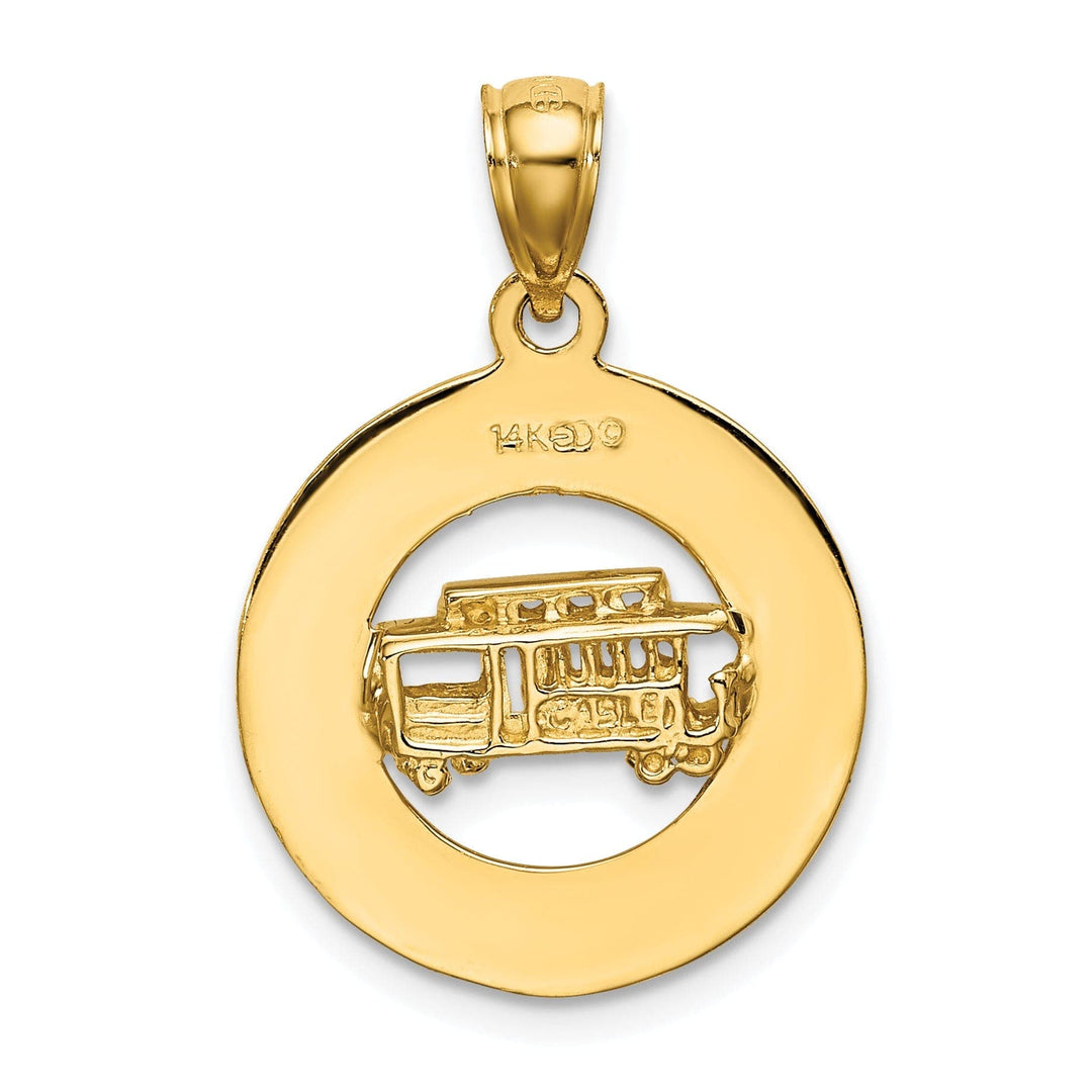 Lovely Rita's Pendants & Charms 14K Yellow Gold Polished Textured Finish SAN FRANCISCO with Cable Car in Circle Design Charm Pendant
