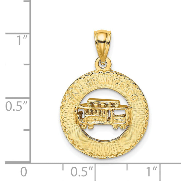 Lovely Rita's Pendants & Charms 14K Yellow Gold Polished Textured Finish SAN FRANCISCO with Cable Car in Circle Design Charm Pendant