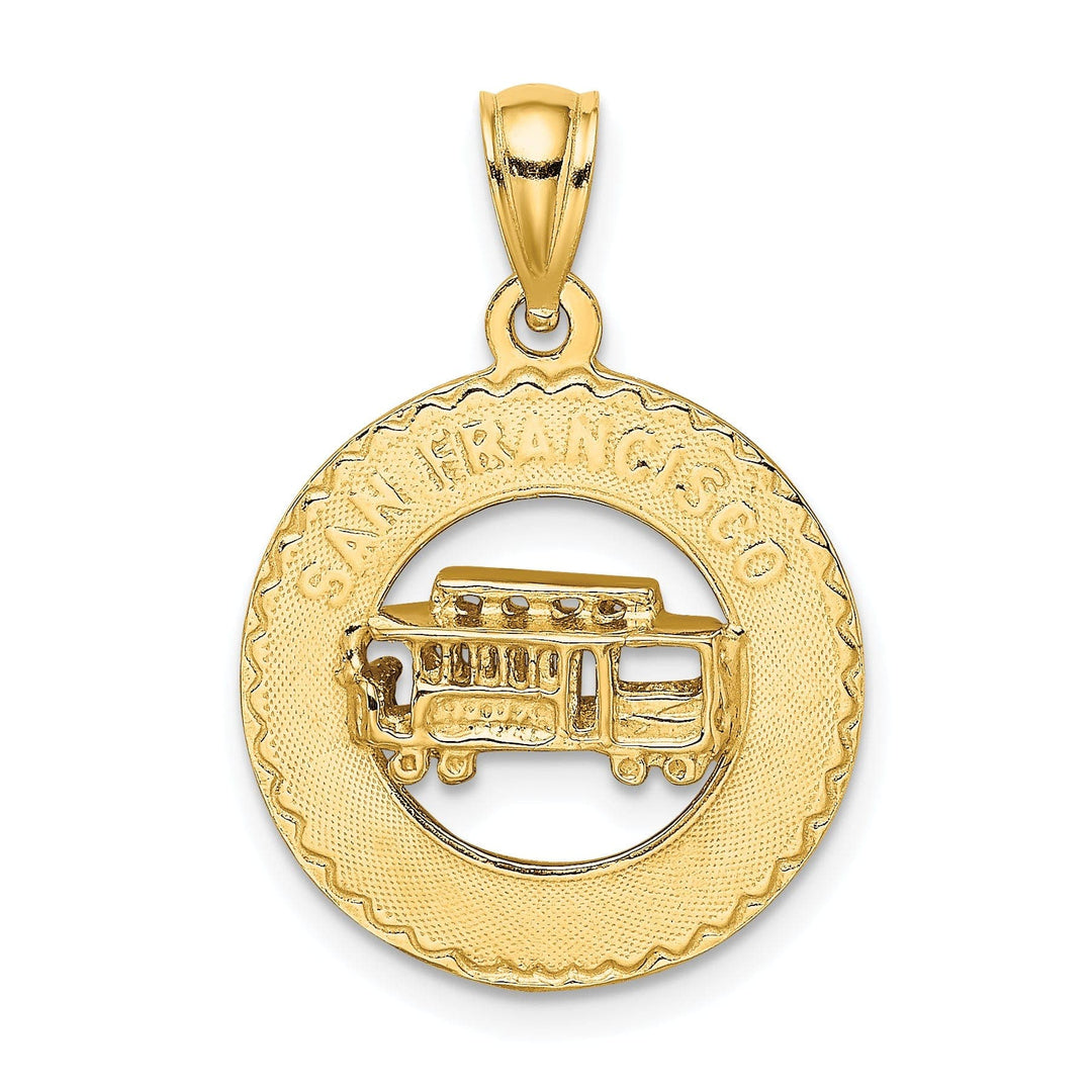 Lovely Rita's Pendants & Charms 14K Yellow Gold Polished Textured Finish SAN FRANCISCO with Cable Car in Circle Design Charm Pendant