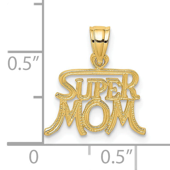 Lovely Rita's Pendants & Charms 14k Yellow Gold Polished Textured Finish Script Design Super MOM Charm Pendant